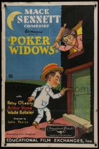8r085 POKER WIDOWS style A 1sh 1931 art of wife with rolling pin & gambling husband, Mack Sennett, rare!