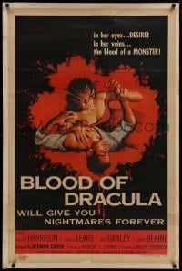 8s126 BLOOD OF DRACULA 1sh 1957 cool horror artwork of female vampire Sandra Harrison attacking!