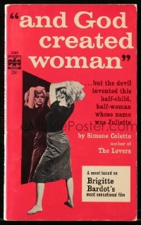 8x290 AND GOD CREATED WOMAN paperback book 1961 but the Devil invented sexy Brigitte Bardot!