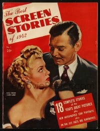 8x680 BEST SCREEN STORIES OF 1942 magazine 1942 great cover art of Clark Gable & sexy Lana Turner!