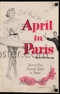 8x468 APRIL IN PARIS pressbook 1953 pretty Doris Day and wacky Ray Bolger in France!