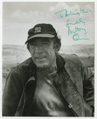 8y638 ANTHONY QUINN signed 7.5x9.5 REPRO still 1980s great close up wearing New York Yankees hat!