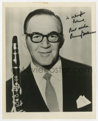 8y649 BENNY GOODMAN signed 8x10 REPRO still 1970s close up of the bandleader holding his clarinet!