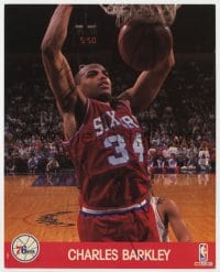 8y508 CHARLES BARKLEY signed color 8x10 publicity still 1990 basketball star w/ Philadelphia 76ers!