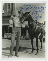 8y675 CHUCK CONNORS signed 8x10.25 REPRO still 1980s great portrait with horse as TV's Rifleman!