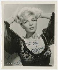 8y165 CORINNE CALVET signed 8.25x10 still 1950s in sexy sheer lace nightie with hands behind head!