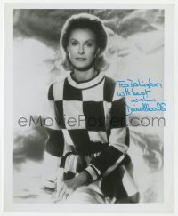 8y698 DINA MERRILL signed 8.25x10 REPRO still 1980s seated portrait with cool checkered dress!