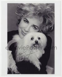 8y714 ELIZABETH TAYLOR signed 8x10 REPRO still 1980s great portrait with her adorable dog!