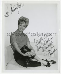 8y778 JANE POWELL signed 8.25x10.25 REPRO still 1980s great seated smiling portrait holding one leg!