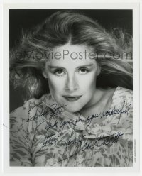 8y793 JOAN HACKETT signed 8x10 REPRO still 1980s close up with windswept hair by Harry Langdon Jr.!