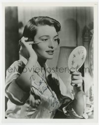 8y895 PATRICIA NEAL signed 8x10 REPRO still 1980s close up holding mirror & applying makeup!