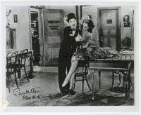 8y899 PAULETTE GODDARD signed 8.25x10 REPRO still 1980s giving her autograph to Charlie Chaplin!