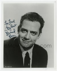 8y916 RAYMOND BURR signed 8x9.75 REPRO still 1980s head & shoulders portrait of the Perry Mason star!