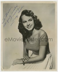 8y303 TERRY MOORE signed 8x10 still 1950s seated smiling portrait wearing tight sweater!