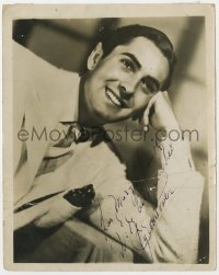 8y308 TYRONE POWER JR. signed deluxe 8x10 still 1930s smiling portrait resting his head on his hand!