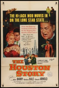 8y023 HOUSTON STORY signed 1sh 1955 by BOTH Gene Barry AND Chris Alcaide, William Castle!