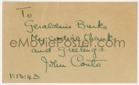 8y450 JOHN CONTE signed 3x5 index card 1943 it can be framed & displayed with a repro still!