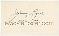 8y453 JOHNNY LUJACK signed 3x5 index card 1980s it can be framed & displayed with a repro still!