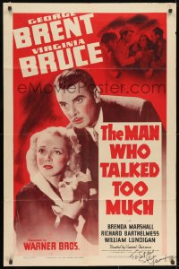 8y029 MAN WHO TALKED TOO MUCH signed 1sh 1940 by director Vincent Sherman, George Brent, Bruce!