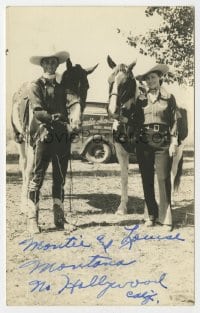 8y115 MONTIE MONTANA signed 4x6 postcard 1938 portrait of the cowboy and his wife with horses!