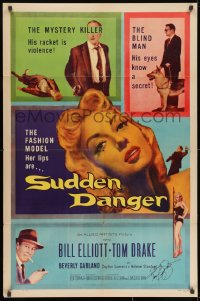 8y032 SUDDEN DANGER signed 1sh 1956 by Beverly Garland, the fashion model whose lips are danger!