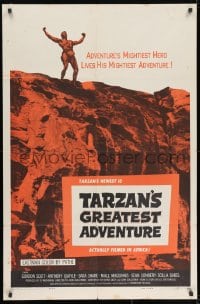 8y034 TARZAN'S GREATEST ADVENTURE signed 1sh 1959 by Gordon Scott, he lives his mightiest adventure!