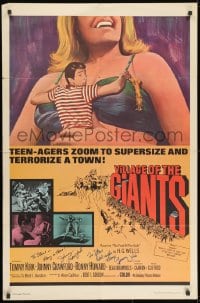 8y038 VILLAGE OF THE GIANTS signed 1sh 1965 by BOTH Tommy Kirk AND Johnny Crawford, sexy image!