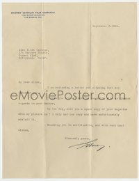 8y124 SYDNEY CHAPLIN signed letter 1925 thanking actress Alice Calhoun & enclosing a fan letter!