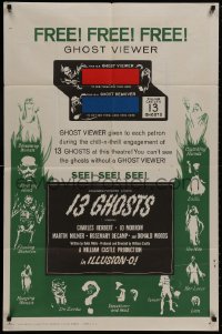 8z005 13 GHOSTS green style 1sh 1960 William Castle, great art of all the spooks, Ghost Viewer!