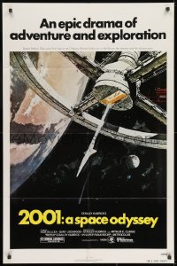 8z008 2001: A SPACE ODYSSEY 1sh R1980 Stanley Kubrick, art of space wheel by Bob McCall!