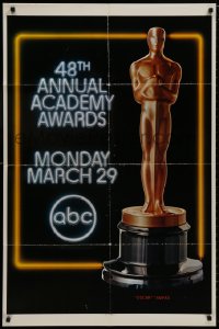 8z014 48TH ANNUAL ACADEMY AWARDS 1sh 1976 huge image of Oscar statuette, ABC Television!