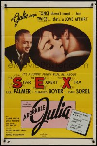 8z024 ADORABLE JULIA 1sh 1964 romantic close-up of Lilli Palmer & Charles Boyer, wild 'sex' design!