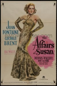 8z026 AFFAIRS OF SUSAN style A 1sh 1945 full-length image of sexy Joan Fontaine in pretty dress!