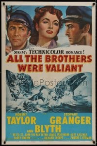 8z035 ALL THE BROTHERS WERE VALIANT 1sh 1953 Robert Taylor, Stewart Granger, whaling artwork!