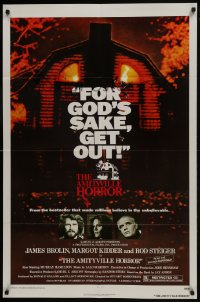 8z038 AMITYVILLE HORROR 1sh 1979 great image of haunted house, for God's sake get out!