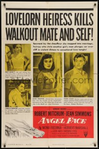 8z042 ANGEL FACE style A 1sh 1953 Robert Mitchum, Jean Simmons, Otto Preminger, Howard Hughes!