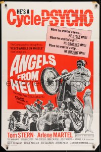 8z044 ANGELS FROM HELL 1sh 1968 AIP, image of motorcycle-psycho biker, he's a cycle psycho!