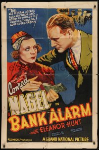 8z069 BANK ALARM 1sh 1937 ace sleuth Conrad Nagel foils master crook w/ Eleanor Hunt's help!