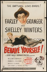 8z079 BEHAVE YOURSELF 1sh 1951 art of sexy Shelley Winters by Alberto Vargas!