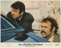 9b493 LAUGHING POLICEMAN color 11x14 still #7 1973 c/u of Walter Matthau & Bruce Dern behind car!