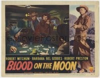 9b097 BLOOD ON THE MOON LC #4 1949 Robert Mitchum breaks up crooked poker game with his gun!