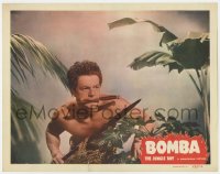 9b100 BOMBA THE JUNGLE BOY LC #7 1949 great close up of Johnny Sheffield with knife in mouth!