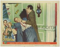 9b104 BORDERLINE LC #5 1950 Fred MacMurray fighting Roy Roberts at bar!