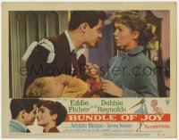 9b121 BUNDLE OF JOY LC #7 1957 Eddie Fisher w/ torn jacket & baby looks at worried Debbie Reynolds!