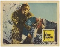 9b329 HALF HUMAN LC #7 1957 best close up of the wacky giant ape monster carrying sexy girl!