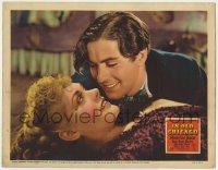 9b390 IN OLD CHICAGO LC 1938 romantic super close up of Tyrone Power smiling at pretty Alice Faye!