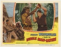 9b428 JUNGLE MAN-EATERS LC 1954 c/u of Johnny Weissmuller in death struggle with native man!