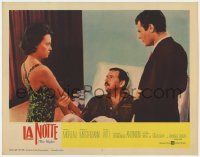 9b453 LA NOTTE int'l LC #2 1961 Marcello Mastroianni & Jeanne Moreau by man in bed, Antonioni!