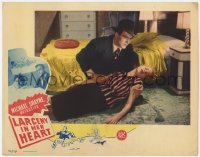 9b472 LARCENY IN HER HEART LC 1946 Hugh Beaumont as detective Michael Shayne with unconscious girl!