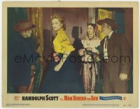9b549 MAN BEHIND THE GUN LC #4 1952 Lina Romay watches worried Patrice Wymore held at gunpoint!